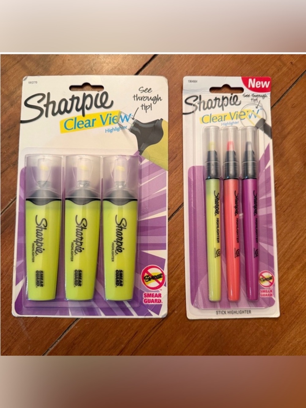 Sharpie Clear View Highlighters Lot – 6 Total (Tank + Stick) Smear Guard